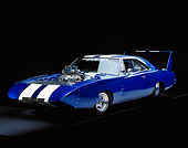 AUT 22 RK1194 05
1969 Dodge Daytona Charger Pro Street Blue White Stripe 3/4 Front View Studio