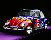 AUT 22 RK1242 08
1966 VW Bug Purple With Flames 3/4 Front View On Purple Floor Gray Line Studio