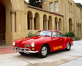 AUT 22 RK1248 06
1968 VW Karmann Ghia Electric Car Red 3/4 Front View On Pavement By Building