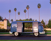 AUT 22 RK1262 04
1960 Volkswagen Double Cargo Door Panel Van Blue Doors Open  Profile View On Pavement