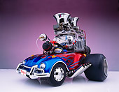 AUT 22 RK1284 09
1964 Blown VW Bug Convertible With 671 Blower With Flames 3/4 Front View Studio