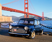 AUT 22 RK1329 01
1962 Austin Mini Cooper S Black 3/4 Front View On Pavement SF Bridge