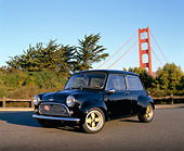 AUT 22 RK1330 09
1962 Austin Mini Cooper Black 3/4 Front View By SF Bridge And Trees