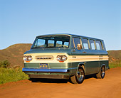 AUT 22 RK1364 08
1965 Chevrolet Corvair Greenbrier Van Teal 3/4 Front View On Dirt Hill