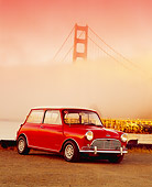 AUT 22 RK1738 01
1967 Austin Mini Cooper S Red And White 3/4 Front View On Dirt By Golden Gate Bridge Fog Filtered