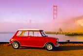 AUT 22 RK1742 09
1967 Austin Mini Cooper S Red And White 3/4 Front View By Golden Gate Bridge In Fog Filtered