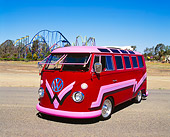 AUT 22 RK1764 02
1967 Volkswagen Custom 21-Window Microbus Maroon With Graphics 3/4 Front View Blue Sky