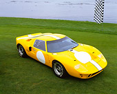 AUT 22 RK1777 02
1968 Ford GT40 Yellow And White 3/4 Front View On Grass By Water