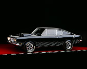 AUT 22 RK1853 06
1968 Plymouth Hurst Hemi Barracuda Black 3/4 Front View Checkered Line Studio