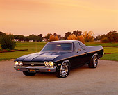 AUT 22 RK1866 02
1968 Chevrolet El Camino SS 396 Black 3/4 Front View On Pavement By Grass Filtered