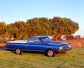 AUT 22 RK2071 04
1967 Chevrolet El Camino Blue 3/4 Side View On Grass Trees Background
