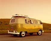AUT 22 RK2102 03
1961 Volkswagen Westfalia Camper Green 3/4 Low Rear View On Pavement By Hill