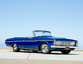 AUT 22 RK2163 01
1963 Plymouth Fury Convertible Blue Low 3/4 Side View On Pavement Blue Sky
