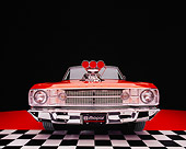 AUT 22 RK2168 01
1968 Dodge Dart GT Convertible Orange Wide Angle Head On On Checkered Floor Studio