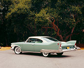 AUT 22 RK2216 01
1960 Plymouth Fury Green And White 3/4 Rear View On Pavement By Trees