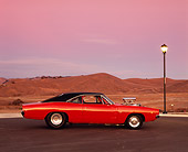 AUT 22 RK2299 02
1968 Dodge, Charger, Hemi Orange, Profile View On Pavement By Dry Hills At Dusk