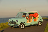 AUT 22 RK2305 01
1960 Austin Mini, Beach, Aqua 3/4 Side View On Pavement By Water
