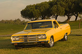 AUT 22 RK2308 01
1965 Chevrolet, El Camino, Yellow 3/4 Front View On Grass