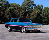 AUT 22 RK2319 03
1964 Chevrolet Nova Teal Pink And Black 3/4 Front View On Pavement Blue Sky Trees