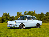 AUT 22 RK2391 01
1965 Volkswagen Type 3 Notchback Bahama Blue 3/4 Low Side View On Grass Trees Background