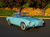 AUT 22 RK2396 01
1964 Volkswagen Karmann Ghia Type 3 Pacific Blue  Front 3/4 View On Pavement Trees Background