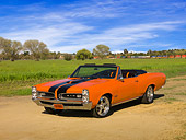 AUT 22 RK2440 01
1966 Pontiac GTO Convertible Orange Black Stripes 3/4 Front View On Pavement