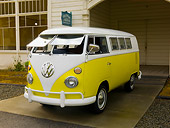 AUT 22 RK2465 01
1966 Volkswagen Sundial Camper Yellow And White 3/4 Front View On Pavement