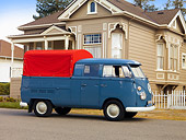 AUT 22 RK2471 01
1967 Volkswagen Double Cab Transporter Blue Low 3/4 Side View On Pavement
