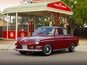 AUT 22 RK2490 01
1965 Volkswagen 1500 Type 3 Notchback Burgundy 3/4 Front View On Pavement By Gas Station