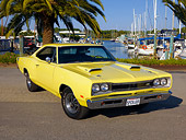 AUT 22 RK2511 01
1969 Dodge Super Bee Yellow 3/4 Front View On Pavement By Harbor
