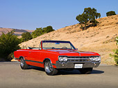 AUT 22 RK2534 01
1965 Oldsmobile 442 Convertible Red Low 3/4 Front View On Pavement