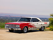 AUT 22 RK2557 01
1967 Dodge Coronet R/T White Red Flames 3/4 Front View On Pavement