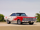 AUT 22 RK2558 01
1967 Dodge Coronet R/T White Red Flames 3/4 Front View On Pavement