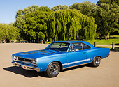 AUT 22 RK2559 01
1968 Plymouth GTX Blue 3/4 Side View On Pavement