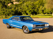 AUT 22 RK2560 01
1968 Plymouth GTX Blue 3/4 Front View On Pavement