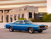 AUT 22 RK2570 01
1968 Dodge Charger RT Blue And White 3/4 Front View On Pavement