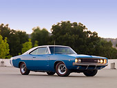 AUT 22 RK2571 01
1968 Dodge Charger RT Blue And White 3/4 Front View On Pavement By Trees