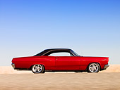 AUT 22 RK2576 01
1966 Mercury Comet Cyclone GT Red Black Top Low Profile View On Pavement