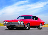 AUT 22 RK2653 01
1968 Chevrolet Chevelle SS 396 Red And Black 3/4 Front View Blue Sky