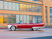 AUT 22 RK2684 01
1960 Plymouth Fury Convertible Red Profile View By Building