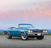 AUT 22 RK2694 01
1969 Chevrolet Chevelle SS Convertible Blue 3/4 Front View On Pavement By Valley