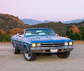 AUT 22 RK2696 01
1969 Chevrolet Chevelle SS Convertible Blue 3/4 Front View On Pavement By Valley