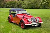 AUT 22 RK2700 01
1966 Morgan Plus 4 Super Sports Convertible Red 3/4 Front View On Lawn