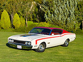 AUT 22 RK2707 01
1969 Mercury Cyclone White And Red 3/4 Front View On Grass By Trees
