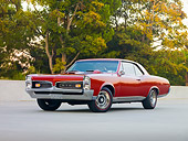 AUT 22 RK2731 01
1967 Pontiac GTO Maroon 3/4 Front View On Pavement By Trees