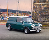 AUT 23 BK0058 01
1978 Austin Mini Van Green 3/4 Front View On Pavement By Harbor