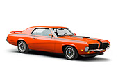 AUT 23 BK0082 01
1970 Mercury Cougar Eliminator 428 Cobra Jet Orange 3/4 Front View On White Seamless