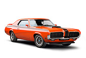 AUT 23 BK0083 01
1970 Mercury Cougar Eliminator 428 Cobra Jet Orange 3/4 Front View On White Seamless