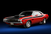 AUT 23 BK0101 01
1970 Dodge Challenger T/A Red And Black 3/4 Front View In Studio