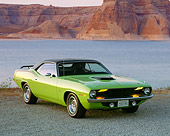 AUT 23 RK0137 02
1970 Plymouth Barracuda 440 Six Pack Green 3/4 Front View By Water Filtered